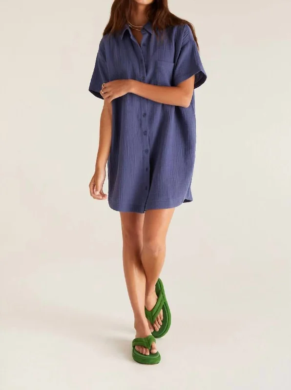 Cyrus Gauze Dress In Dusty Navy Ruffled unclassified dresses