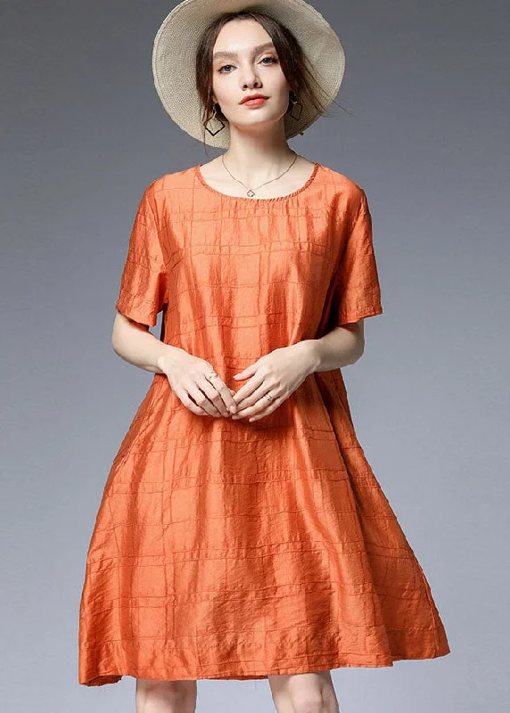 Elegant Orange O Neck Silk A Line Dress Summer LY0028 Embroidered unclassified dresses