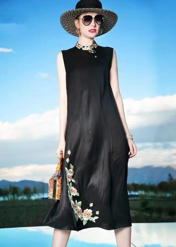 Fine Black Embroideried Patchwork Silk Dresses Sleeveless LC0228 Tulle unclassified dresses