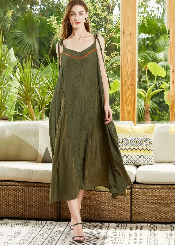 Fitted Army Green Oversized Patchwork Cotton Beach Dress Summer LY0245 Formal unclassified dresses