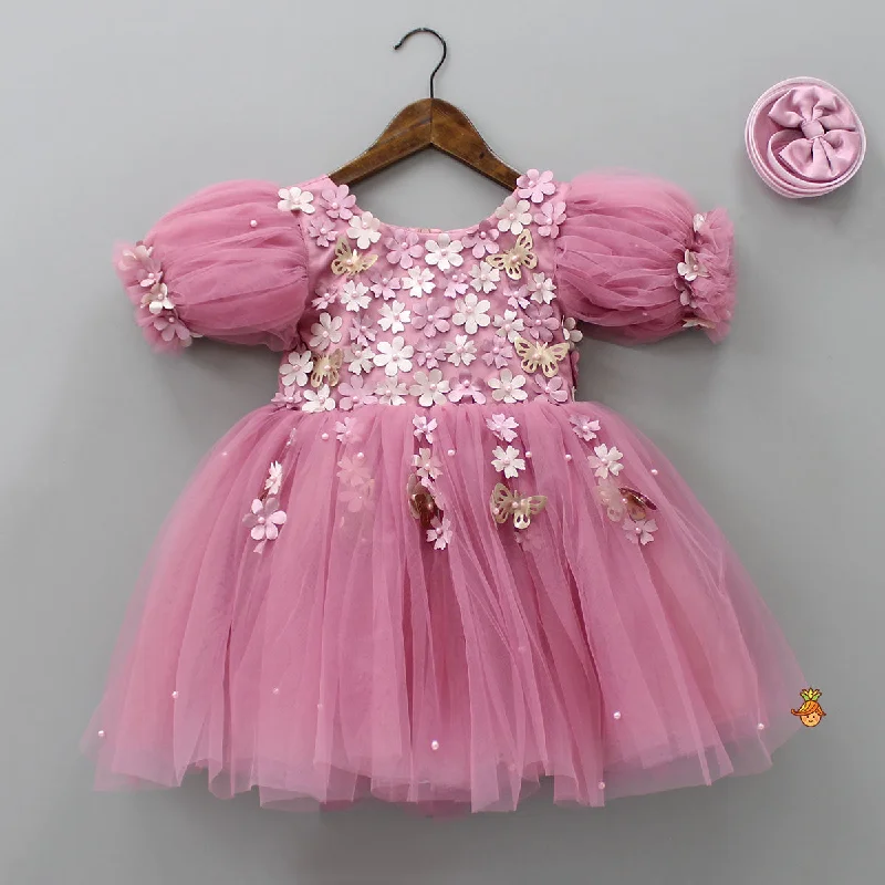 Flower Enhanced Pink Butterfly Wings Dress With Head Band Bodycon unclassified dresses