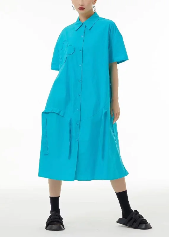 French Light Blue Oversized Patchwork Cotton Holiday Dress Summer LC0107 Dark color unclassified dresses