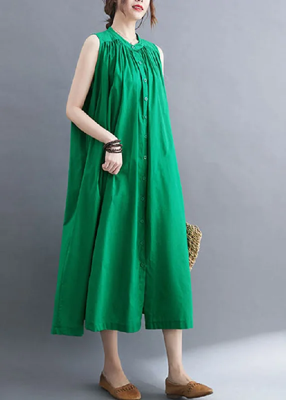 Green Cotton A Line Dress O-Neck Oversized Summer AC2080 Stylish unclassified dresses