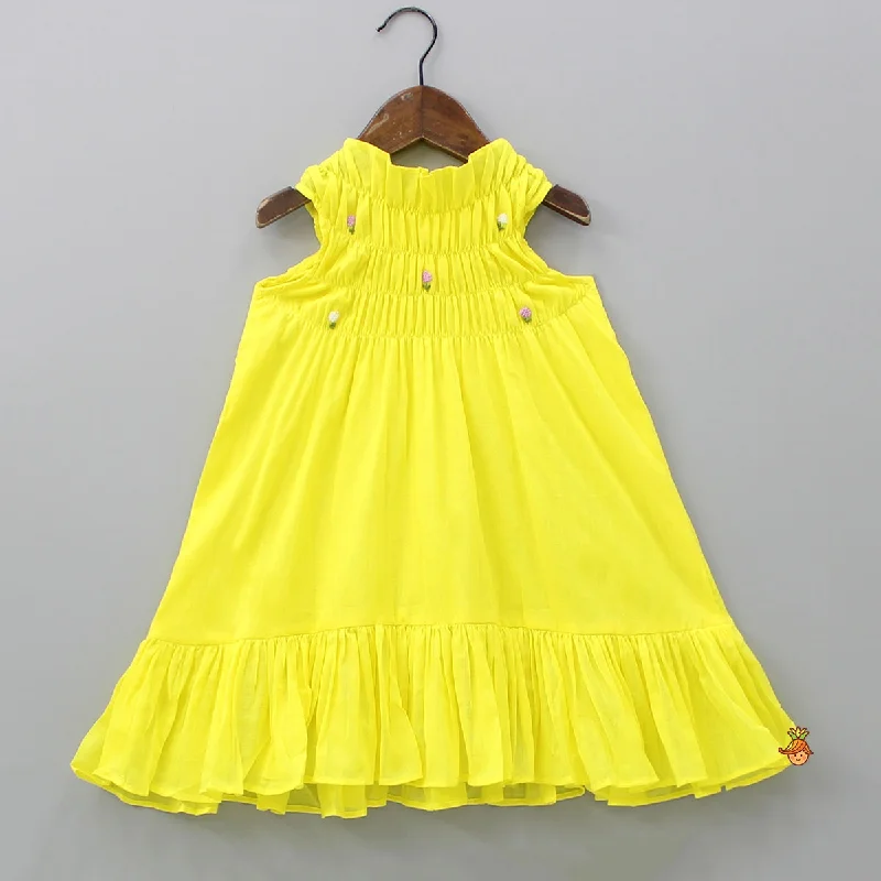 Halter Neck Embroidered Yellow Dress Elegant unclassified dresses