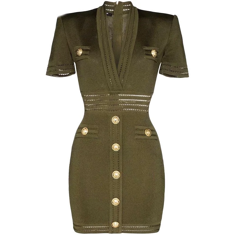 2029 Army Green Knitted Dress Flowy unclassified dresses