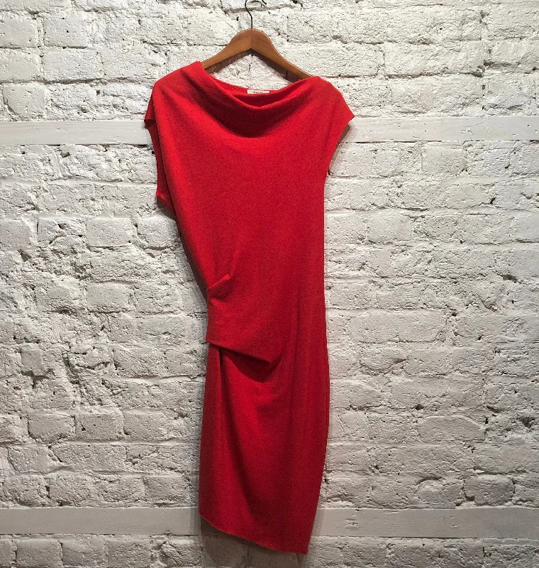 HELMUT LANG 
RED WOOL DRESS Striped unclassified dresses