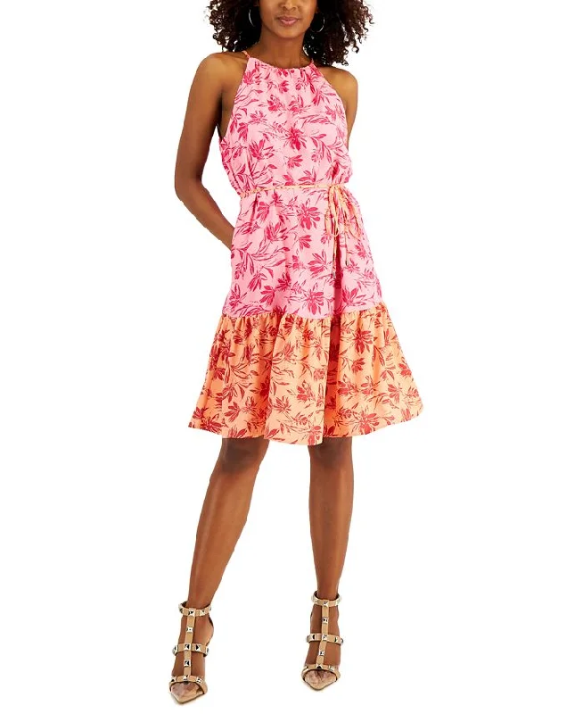 INC International Concepts Women's Printed Belted A Line Dress Pink Size 6 Popular unclassified dresses