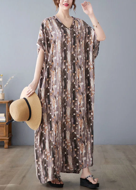 Khaki Print Linen Dresses Caftan Oversized Summer LY0891 Corset unclassified dresses