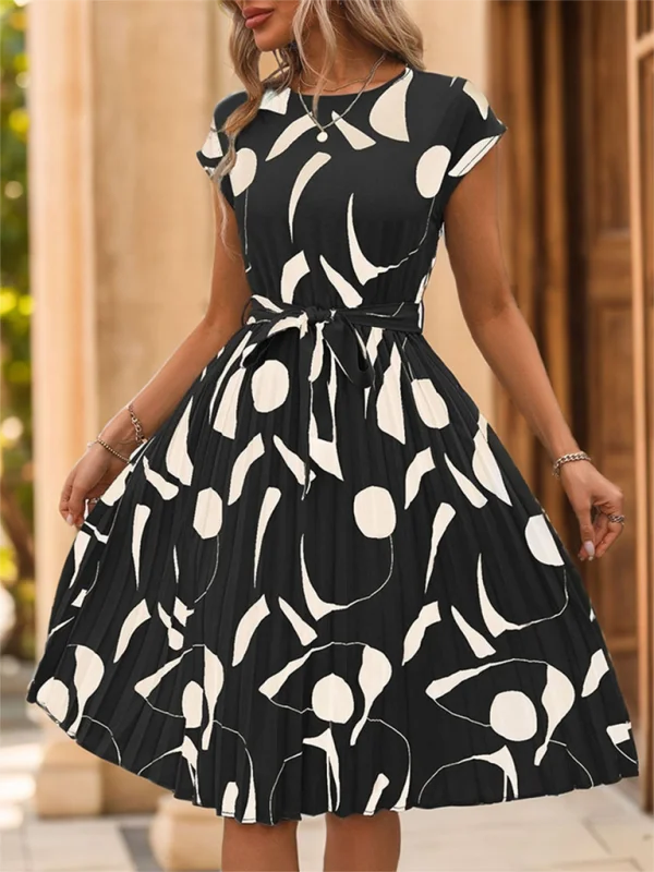 Ladies geometric pattern print pleated dress Winter unclassified dresses