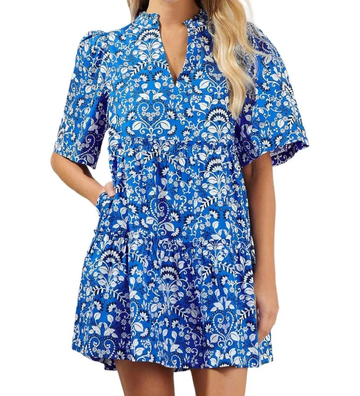 Lulu Floral Tomales Mini Dress In Blue Chic Denim Skirt