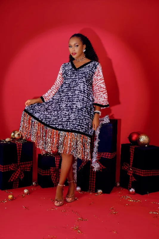 Luna Adire Fringe aso oke dress Plus size unclassified dresses