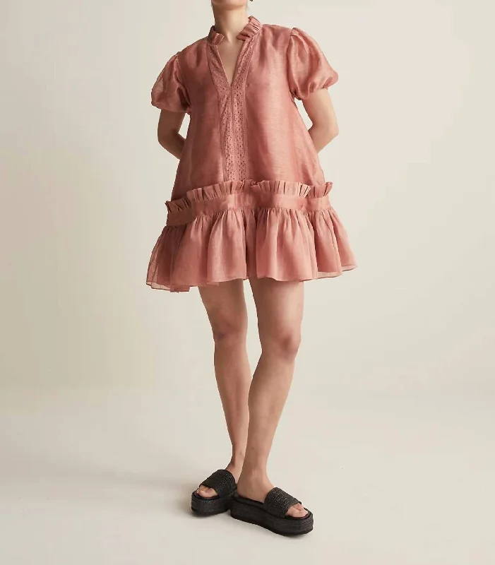 Marcel Silk Linen Mini Smock Dress In Rose Raw Hem Mini Skirt