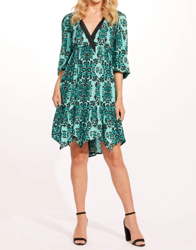 Melanie Dress In Mandala Teal Minimalist unclassified dresses