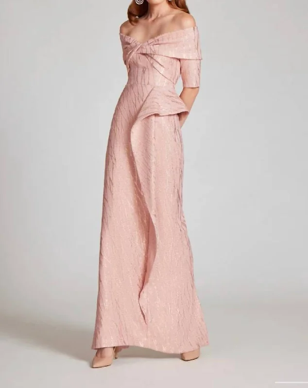 Metallic Jacquard Twist Gown In Rose Gold Sleeveless unclassified dresses