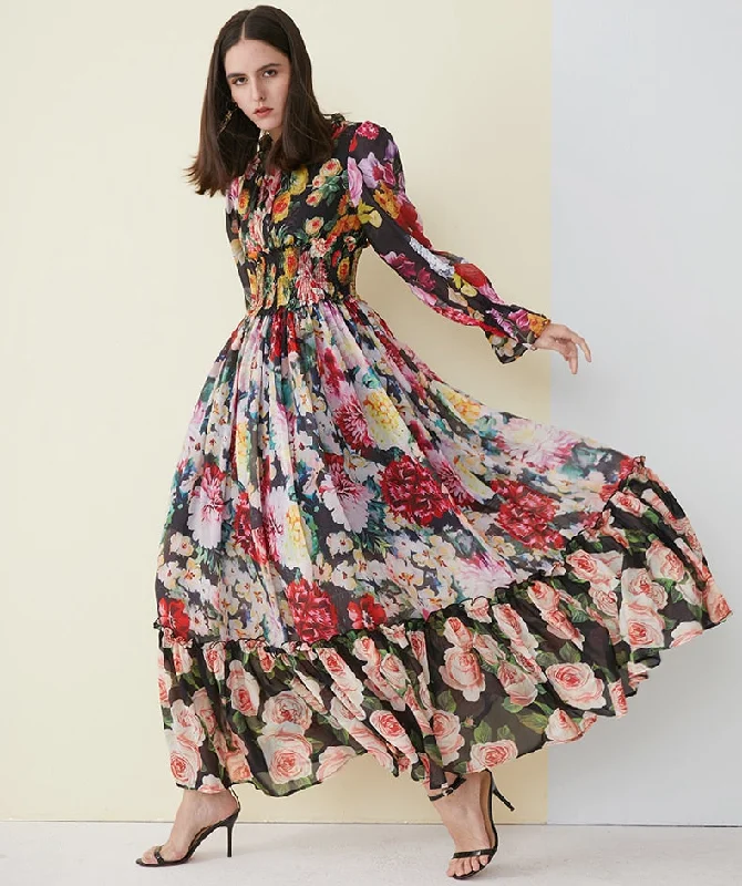 High Quality Chiffon Ruffled collar Dress Stretchy unclassified dresses