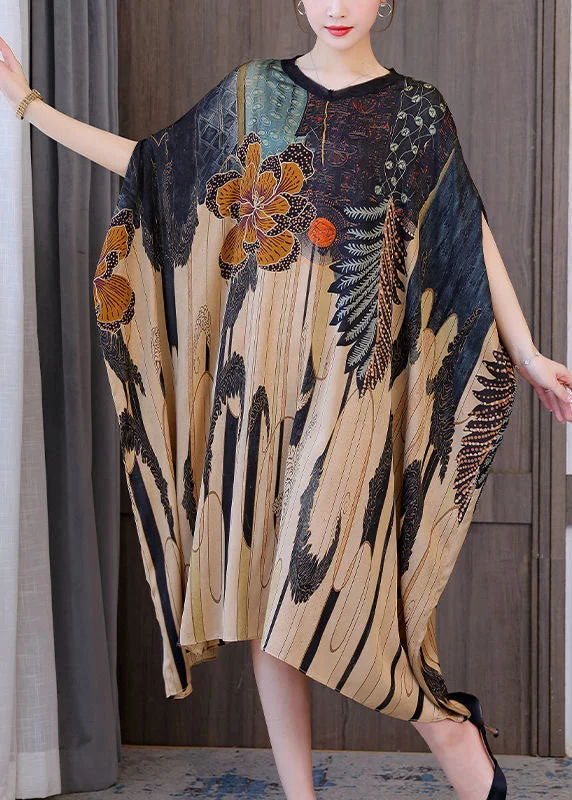 Modern Oversized Print Silk Holiday Dress Batwing Sleeve LC0205 Sleeveless unclassified dresses