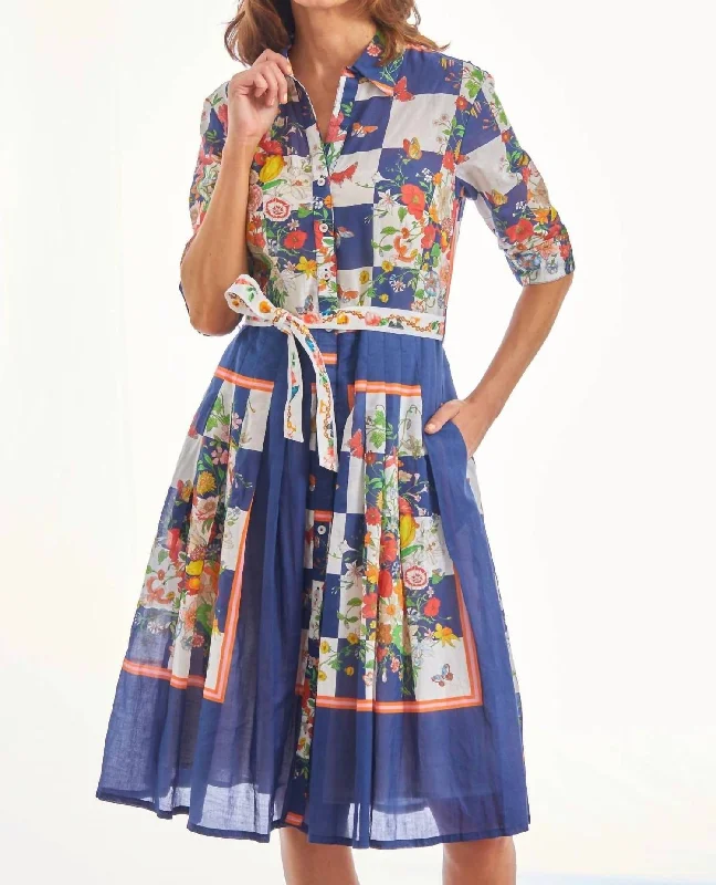 Mrs Maisel Dress In Navy Box Print With Butterflies Striped unclassified dresses