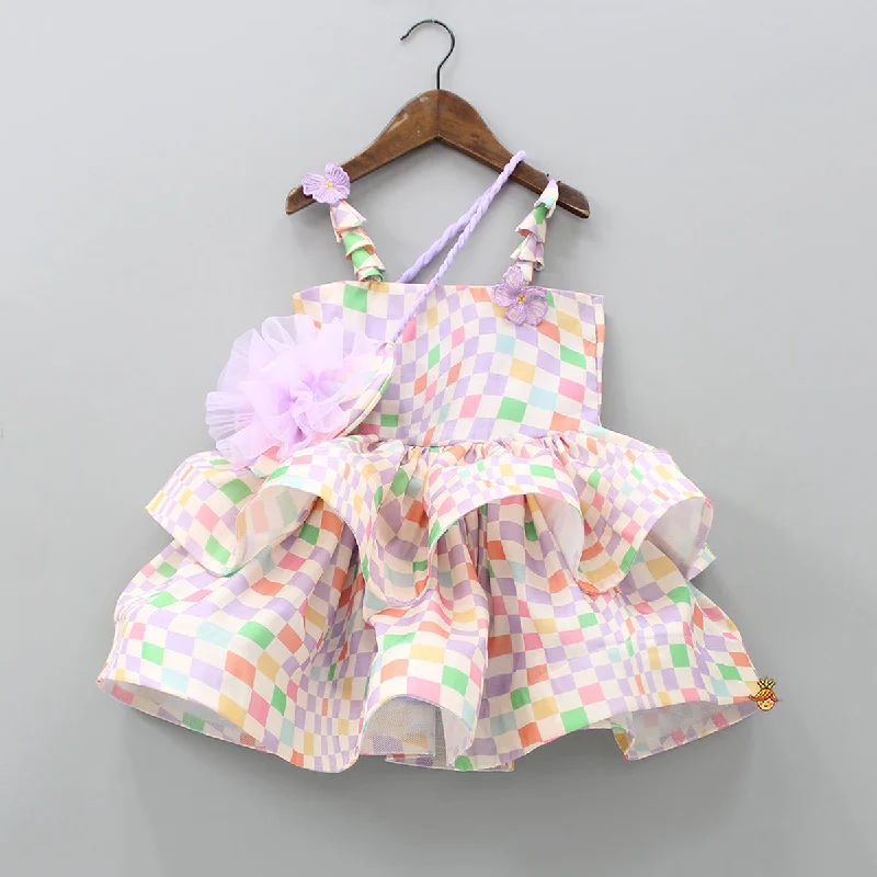 Multicolour Checks Layered Dress With Heart Shaped Sling Bag Stylish unclassified dresses