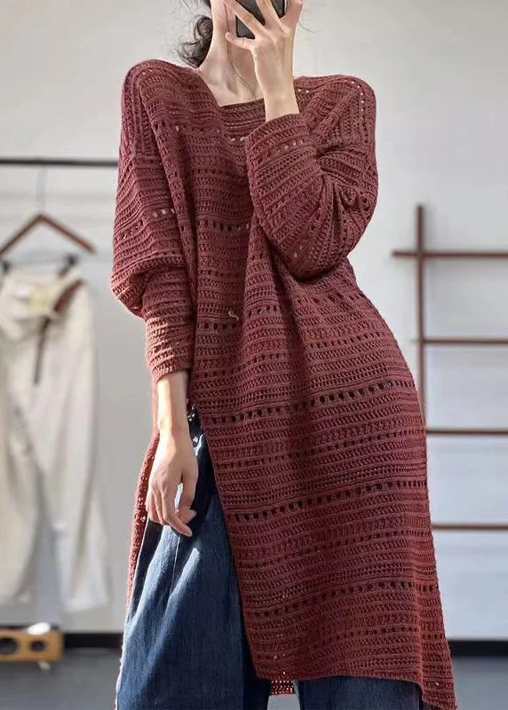 New Red O Neck Hollow Out Side Open Knit Dress Fall RU006 Popular unclassified dresses