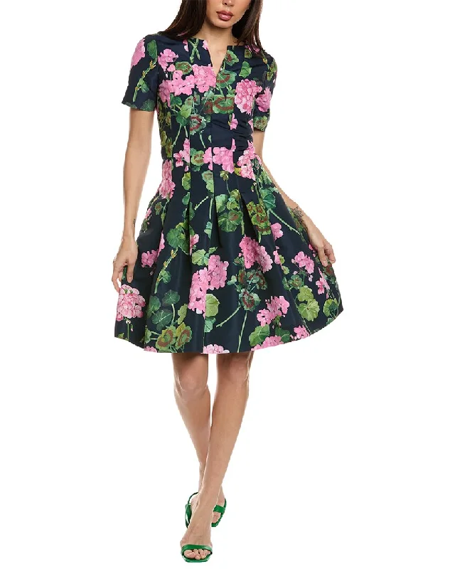 Oscar de la Renta V-Neck Geranium Faille Silk-Lined A-Line Dress Luxury unclassified dresses