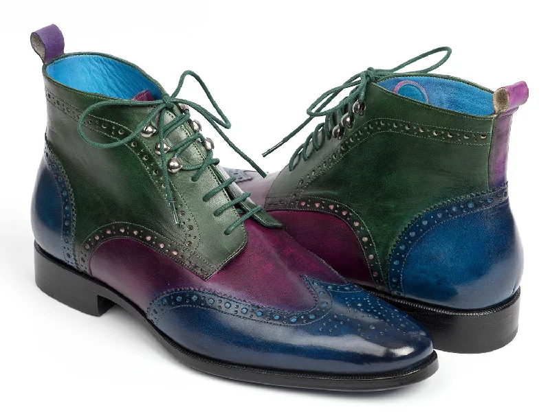 Paul Parkman Wingtip Ankle Boots Three Tone Blue Purple Green (ID#777-BLU-PRP) Cotton unclassified dresses