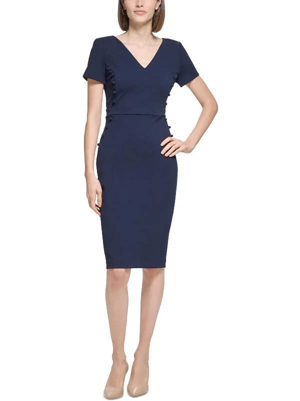 Petites Womens Solid Polyester Sheath Dress Silk unclassified dresses