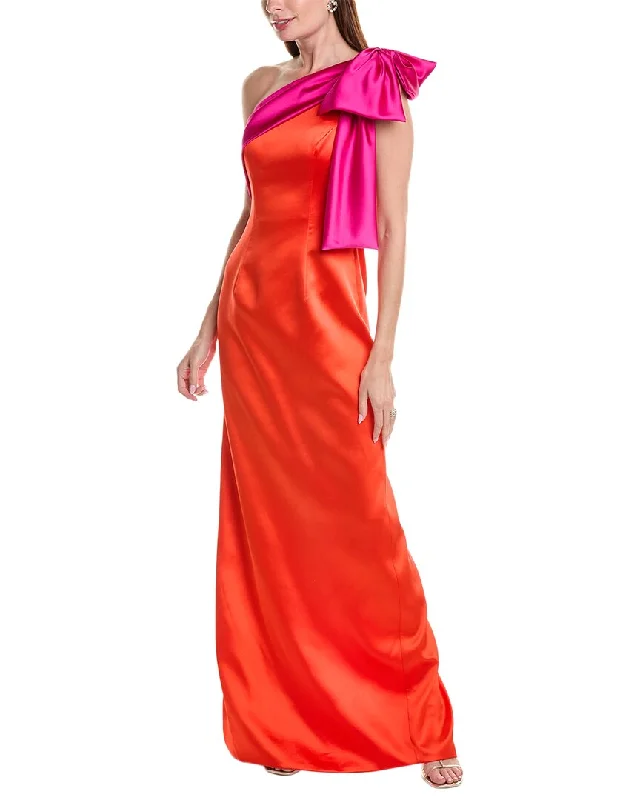 Rene Ruiz One-Shoulder Satin Column Gown Wrap unclassified dresses