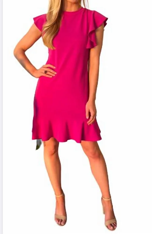 Ruffle Accent Dress In Fuchsia Embroidered unclassified dresses