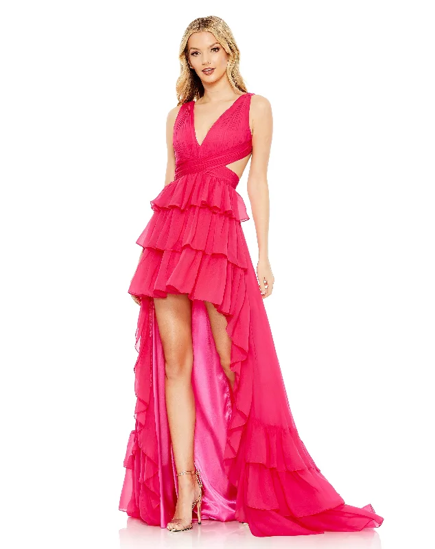 Ruffle Tiered Cross Over High Low Gown Holiday unclassified dresses