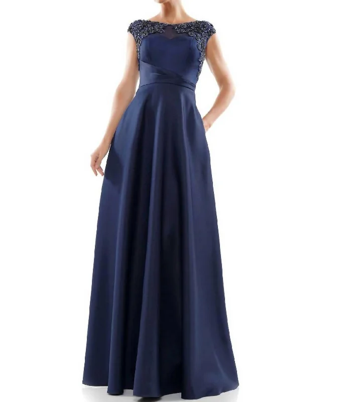 Satin Gown In Navy Cotton unclassified dresses