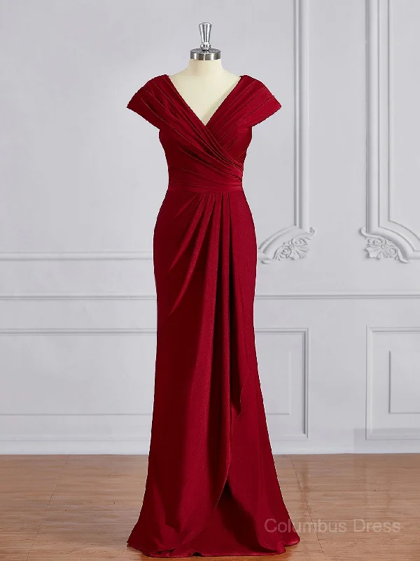 Sheath/Column V-neck Floor-Length Jersey Mother of the Bride Dresses With Ruffles Gowns Open-back unclassified dresses