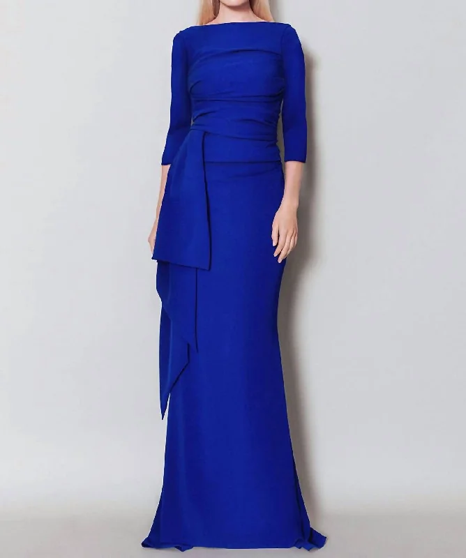 Stretch Triacetate 3/4 Sleeve Gown In Blue Mesh unclassified dresses