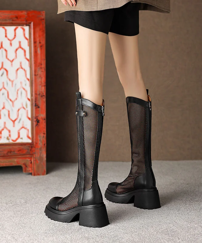 Summer Black Hollow Out Breathable Mesh Splicing Chunky Heel Boots JJ062 Cotton unclassified dresses