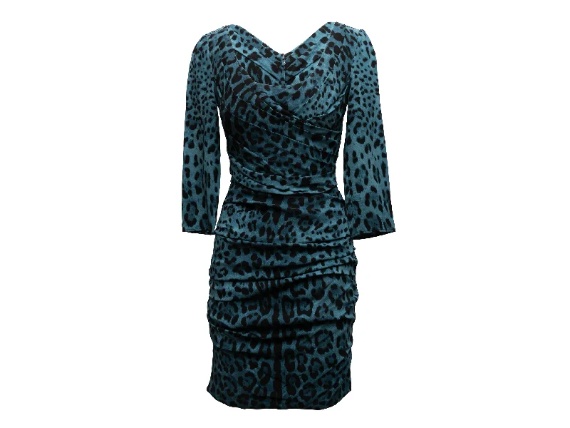 Teal & Black Dolce & Gabbana Leopard Print Silk Dress Size IT 44 Wrap unclassified dresses