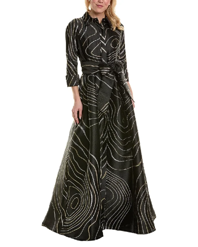 Teri Jon by Rickie Freeman Metallic Jacquard Gown Long sleeve unclassified dresses