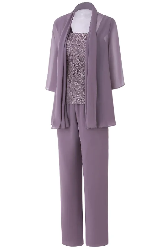 Three-Piece Mauve Square Neck Mother of the Bride Pant Suits Gowns Vintage unclassified dresses