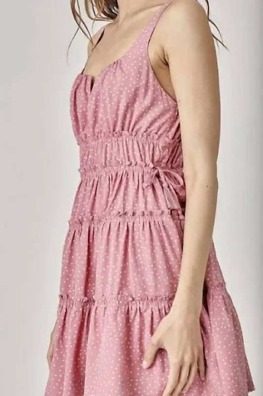 Tiered Polka Dot Dress In Pink Designer unclassified dresses