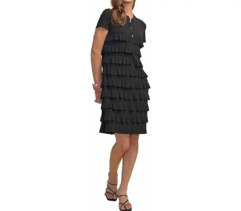 Tiered Ruffle Dress In Black Smocked unclassified dresses