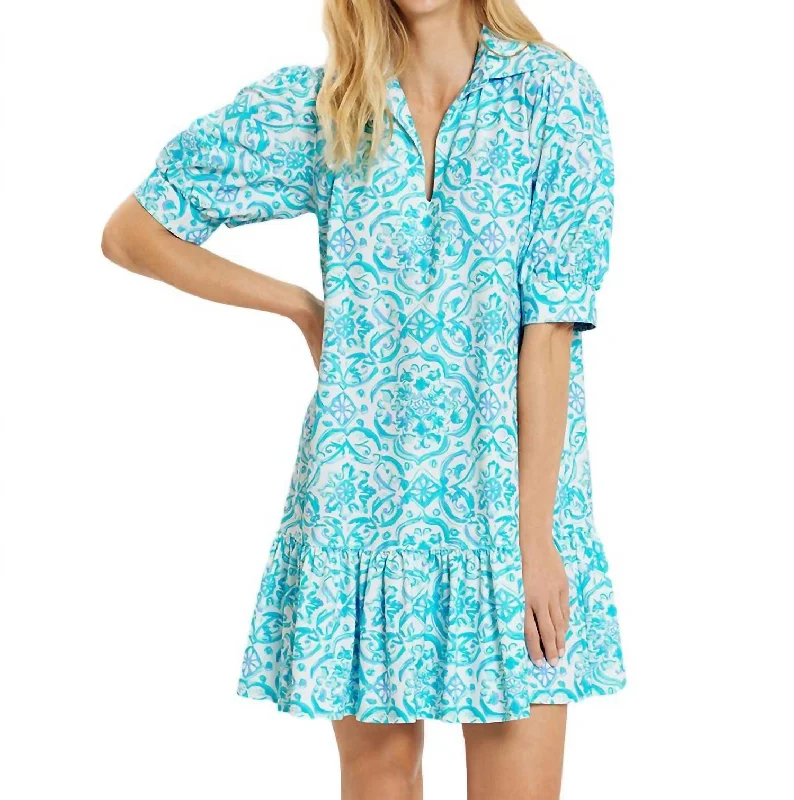 Tierney Painted Mini Dress In Tile Aqua Summer Denim Mini