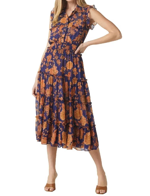 Tina Dress In Blue Marigold Flora Cotton unclassified dresses