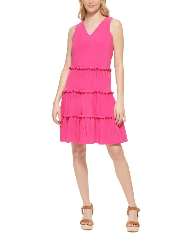 Tommy Hilfiger Women's Tiered Jersey Shift Dress Pink Size 16 Cocktail unclassified dresses