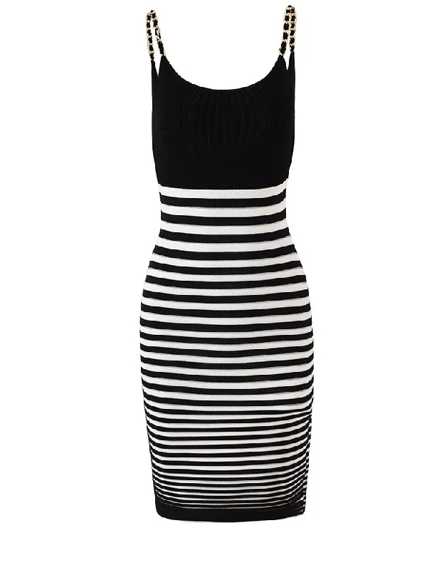 Color Block Striped Knit Slip Dress Open-back unclassified dresses