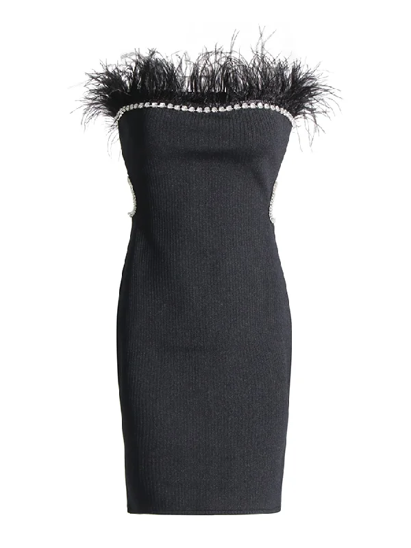 Spliced Feather Hollow Out Diamond Dress Beaded unclassified dresses