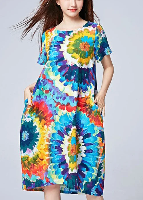 Unique Blue Oversized Print Cotton Beach Dresses Summer LY0904 Boho unclassified dresses