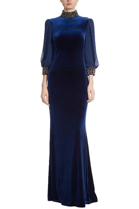 Velvet Embellished Cuff Gown In Midnight Boho unclassified dresses