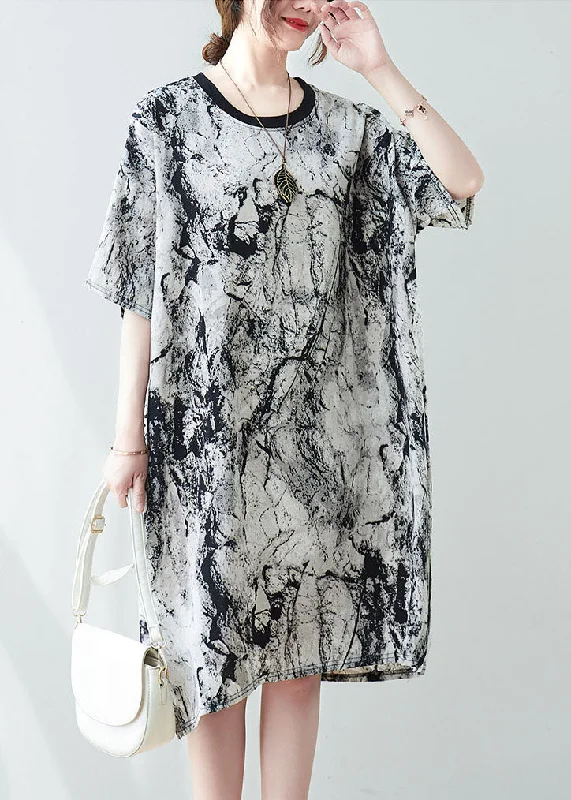 Vintage Oversized Ink And Wash Chiffon Mid Dress Summer AC2040 Open-back unclassified dresses