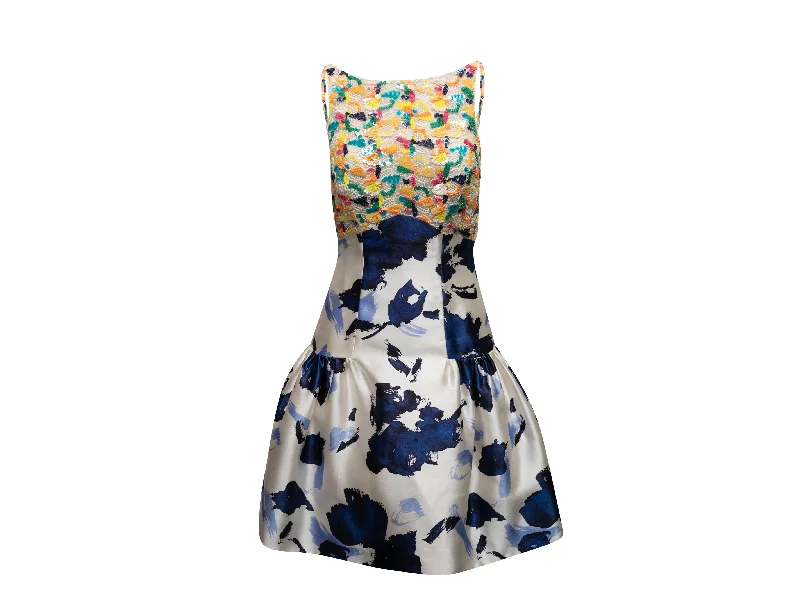 White & Multicolor Oscar de la Renta Silk Embellished Dress Size US 4 Sexy unclassified dresses