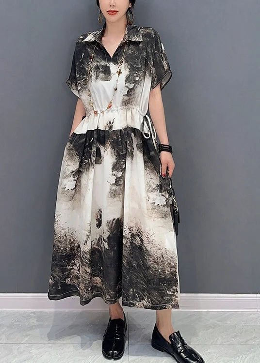 Women White Peter Pan Collar Tie Dye Cotton Cinched Dresses Summer LY0556 Popular unclassified dresses