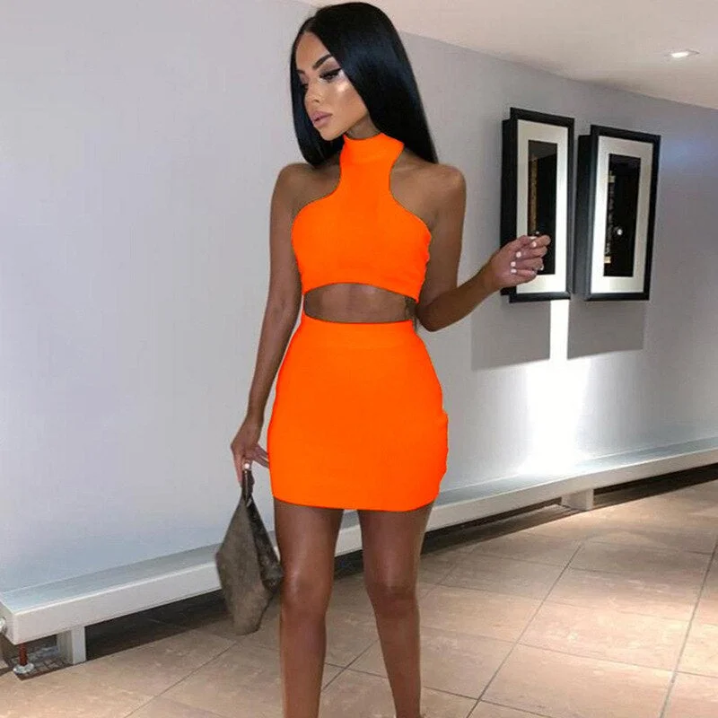 Women's Casual Skinny Solid Two-Piece Dress Open-back unclassified dresses