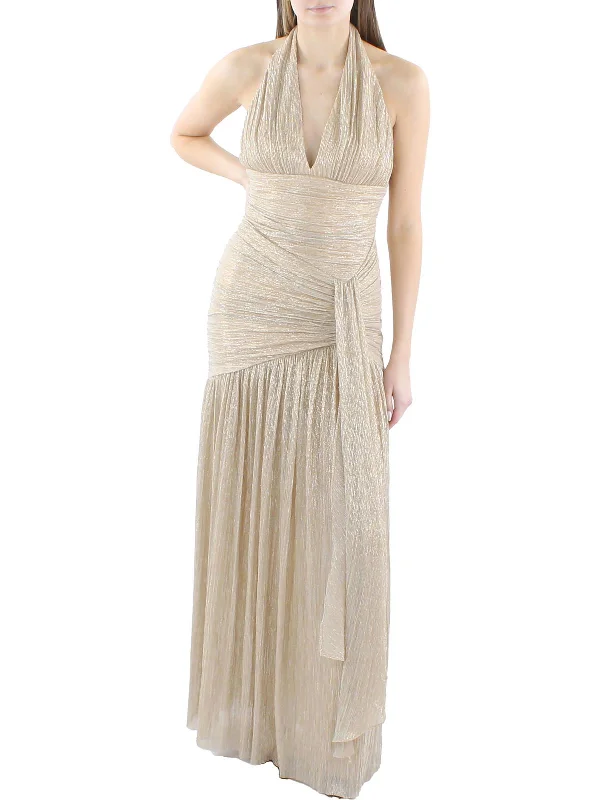 Womens Metallic Halter Evening Dress Vintage unclassified dresses